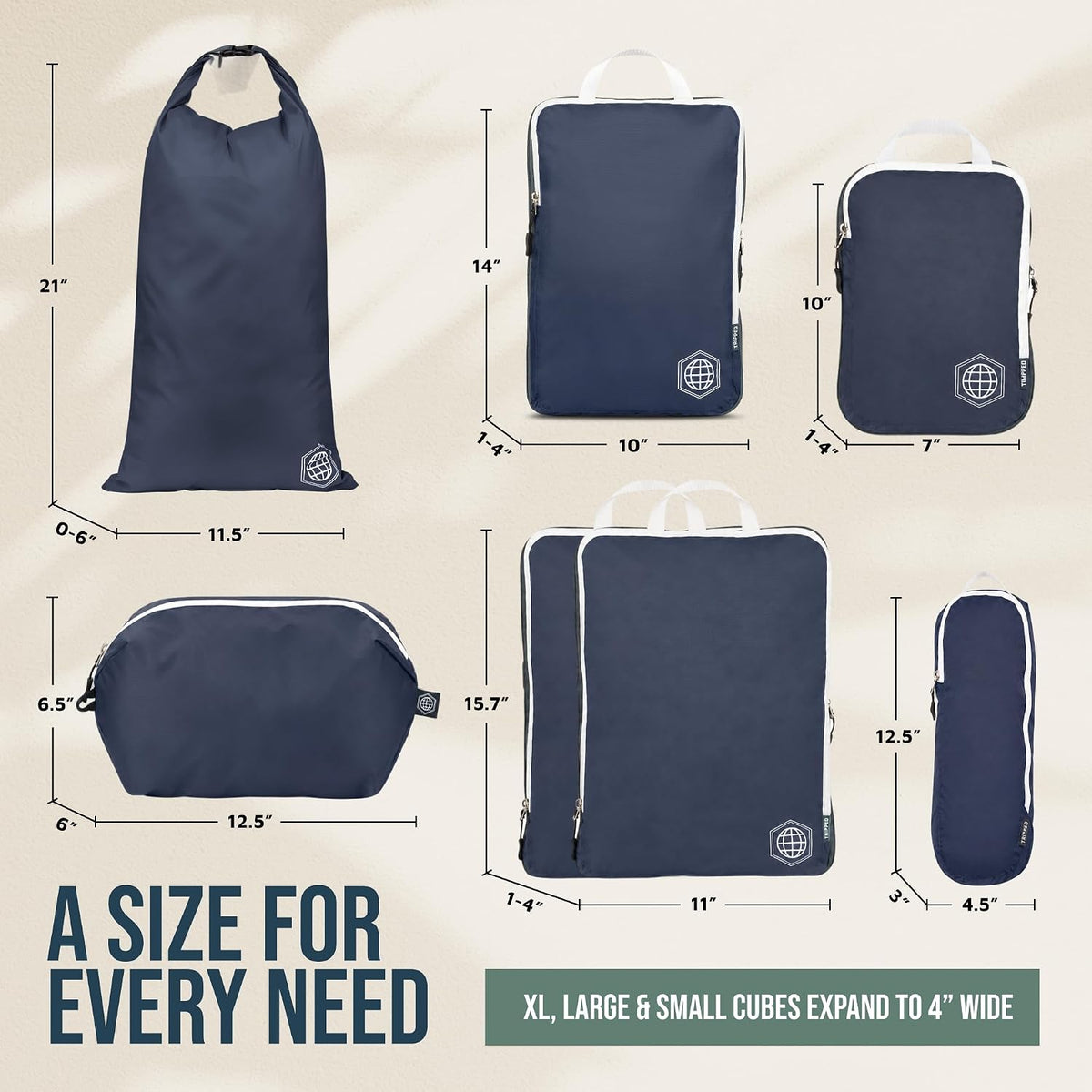Large Compression Packing Cubes 7-Piece Set for Travel