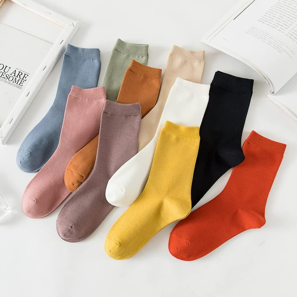 10 Pairs Womens Socks Cotton Crew Colorful Boot Socks for Women Ladies Girls